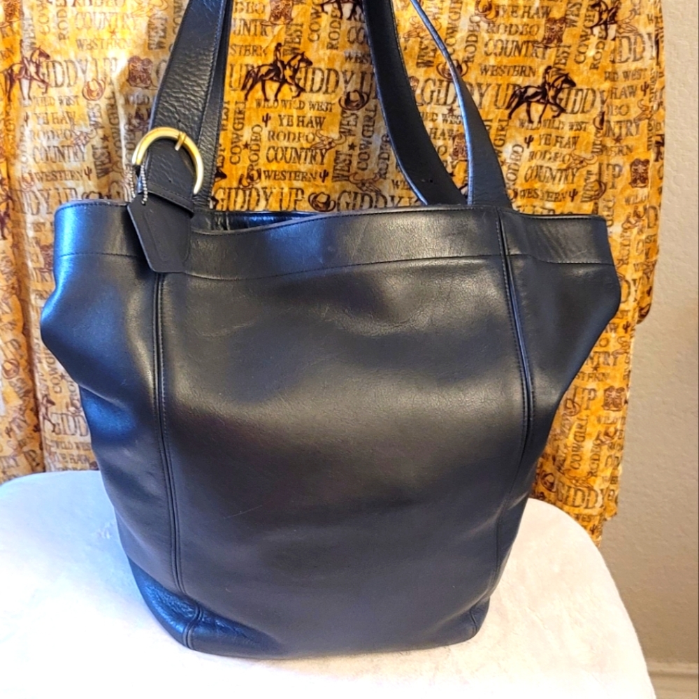 Blue Black Large Leather Coach bag